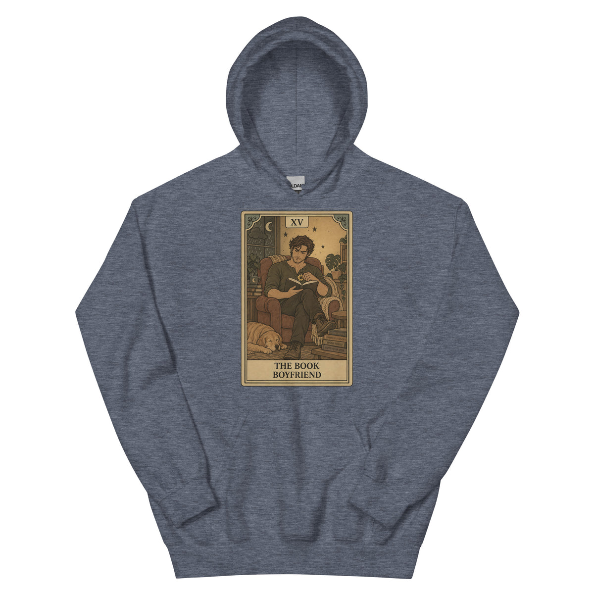 Book Boyfriend tarot card unisex hoodie in heather sport dark navy