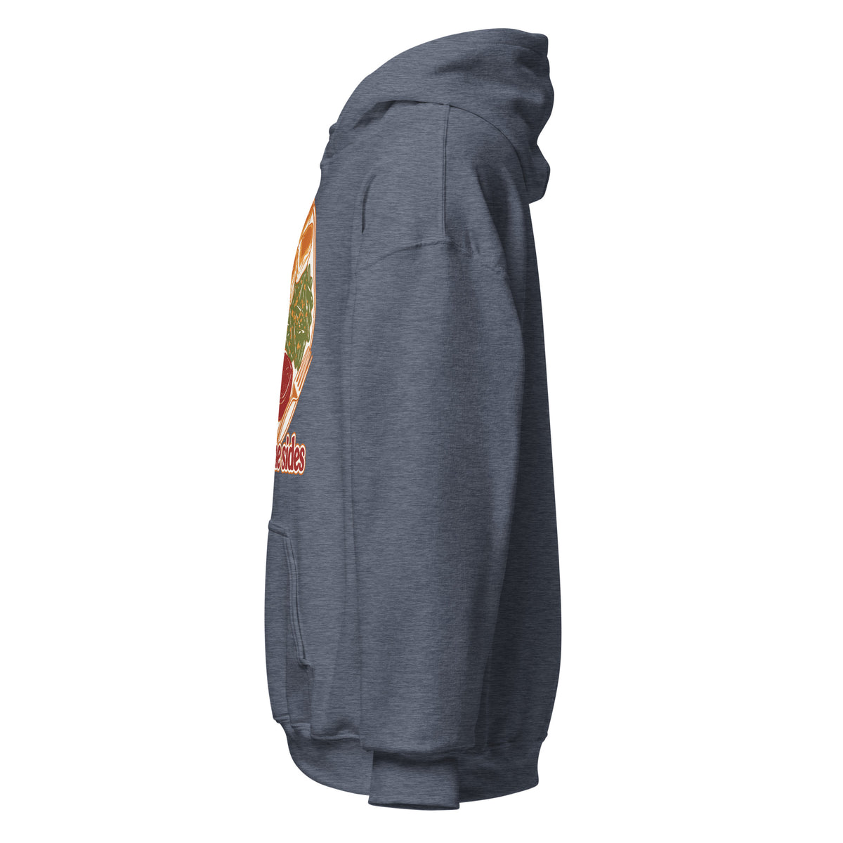 Here for the Sides unisex hoodie in heather sport dark navy, left side view