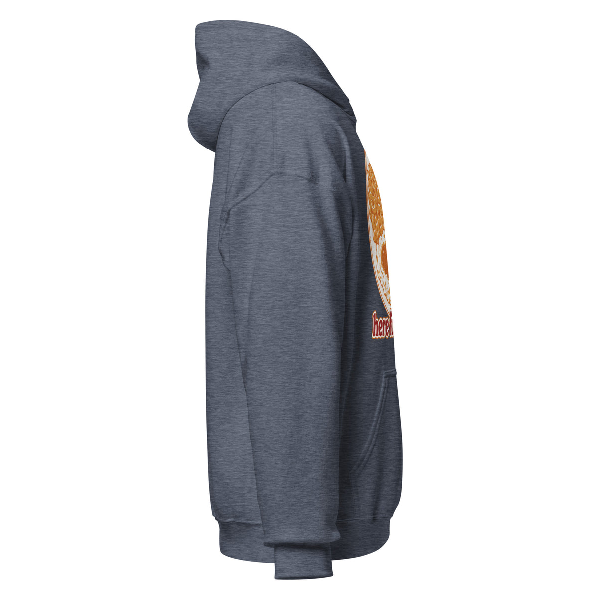 Here for the Sides unisex hoodie in heather sport dark navy, right side view