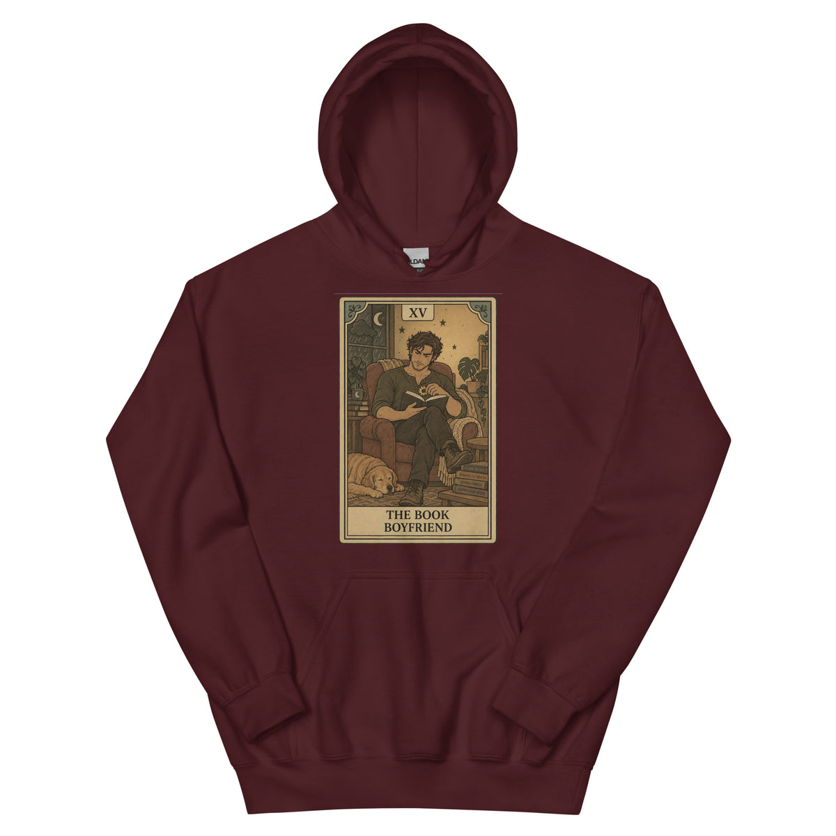 Book Boyfriend tarot card unisex hoodie in maroon