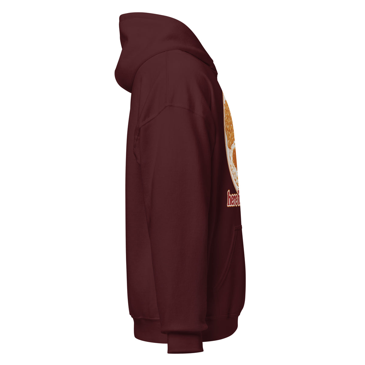 Here for the Sides unisex hoodie in maroon, right side view