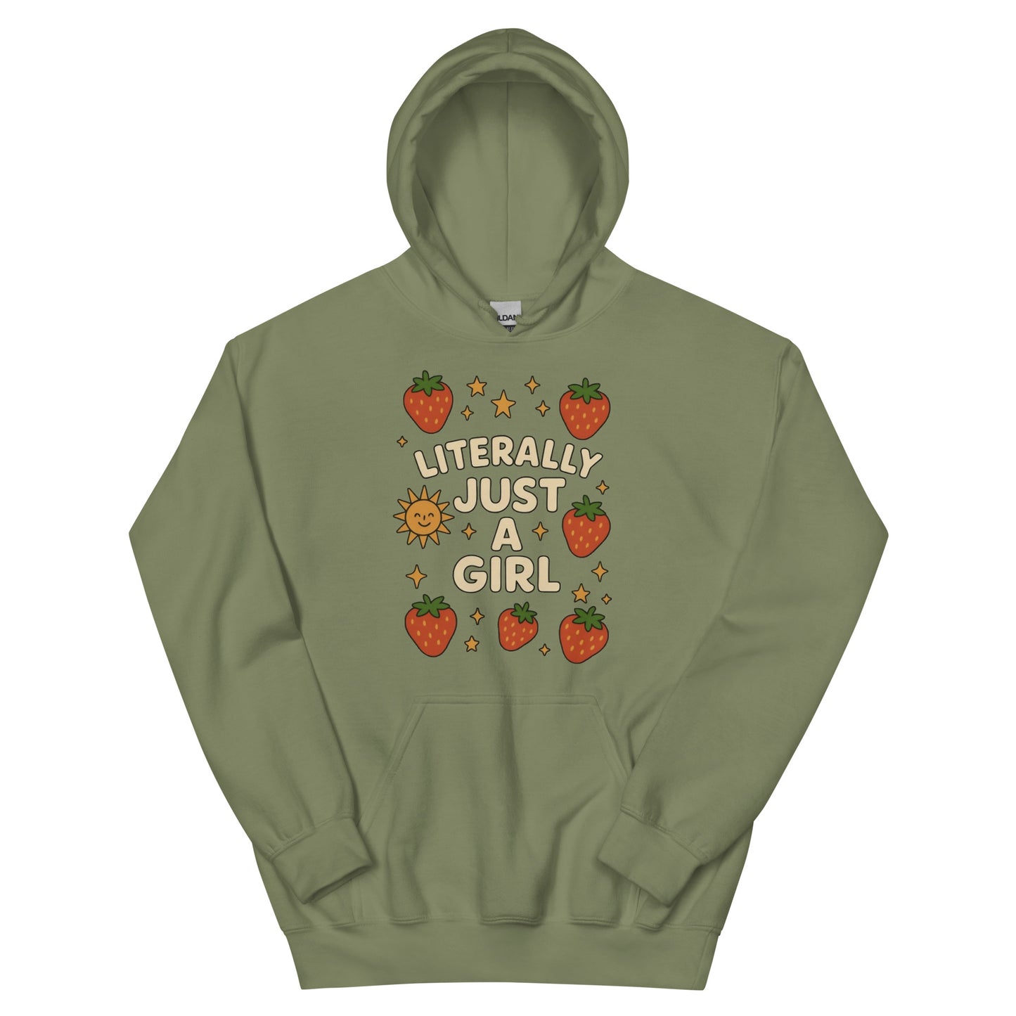 Just a Girl unisex hoodie military green front