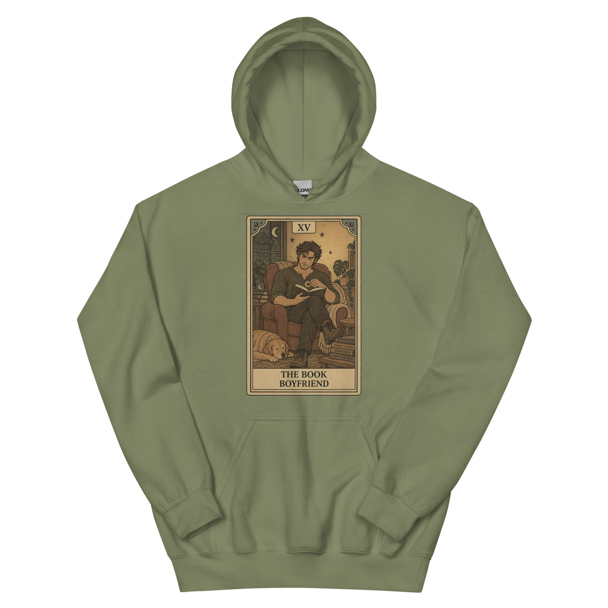 Book Boyfriend tarot card unisex hoodie in military green