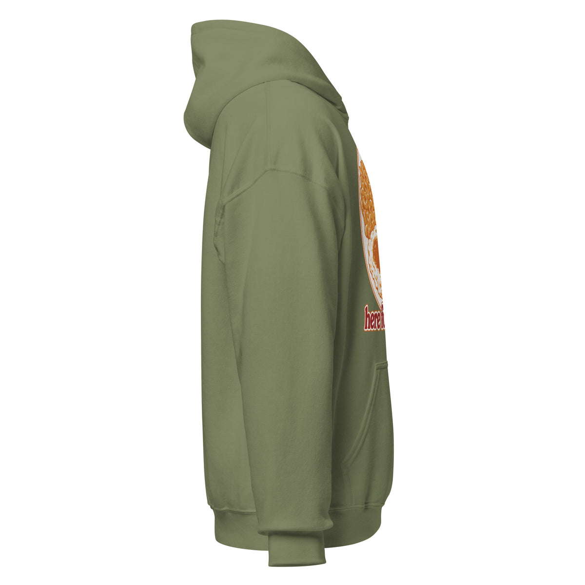 Here for the Sides unisex hoodie in military green, right side view
