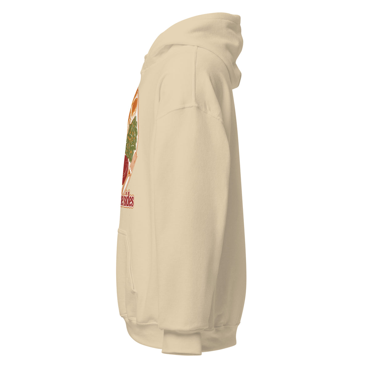 Here for the Sides unisex hoodie in sand, left side view