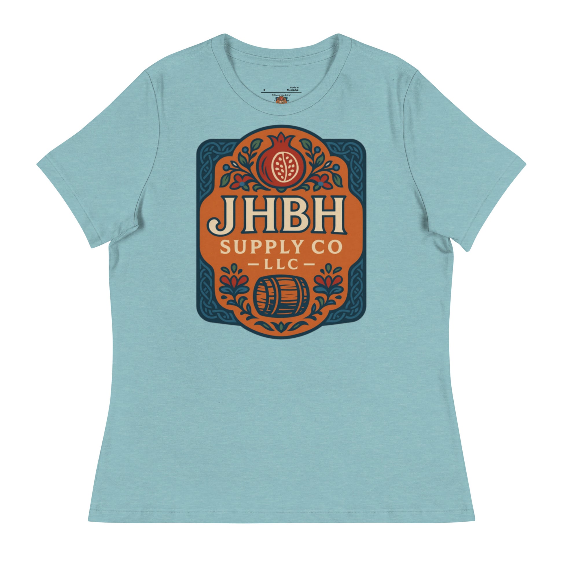 JHBH women's relaxed tee heather blue lagoon front