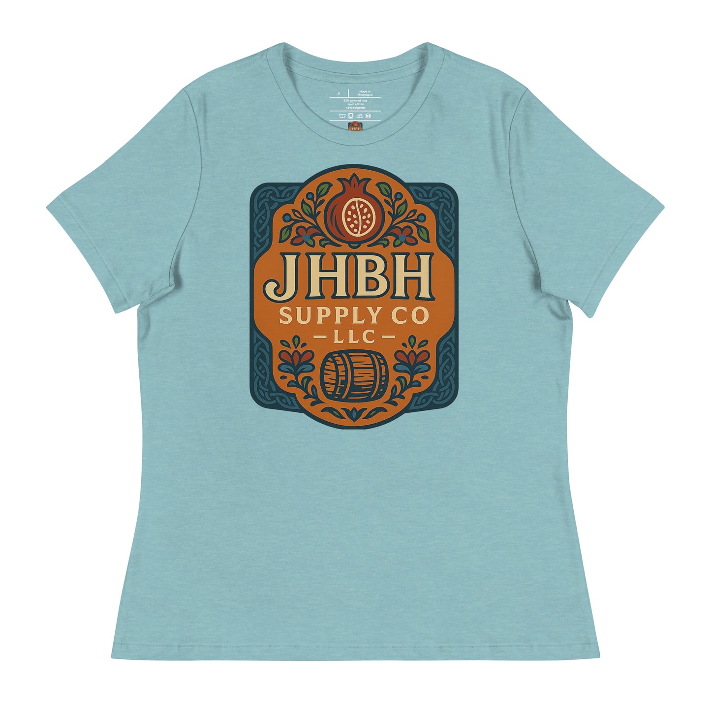 JHBH women's relaxed tee heather blue lagoon front