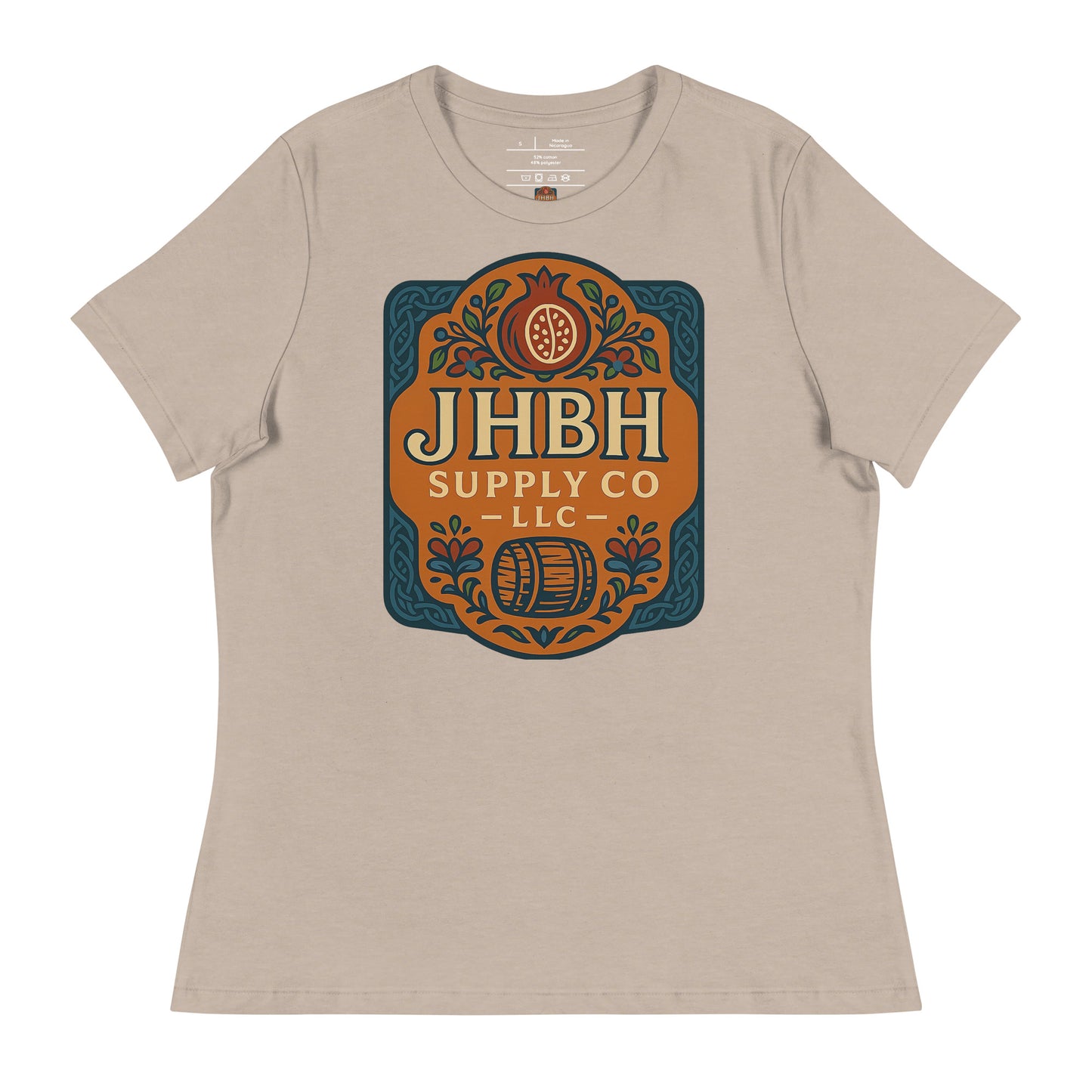 JHBH women's relaxed tee heather stone front