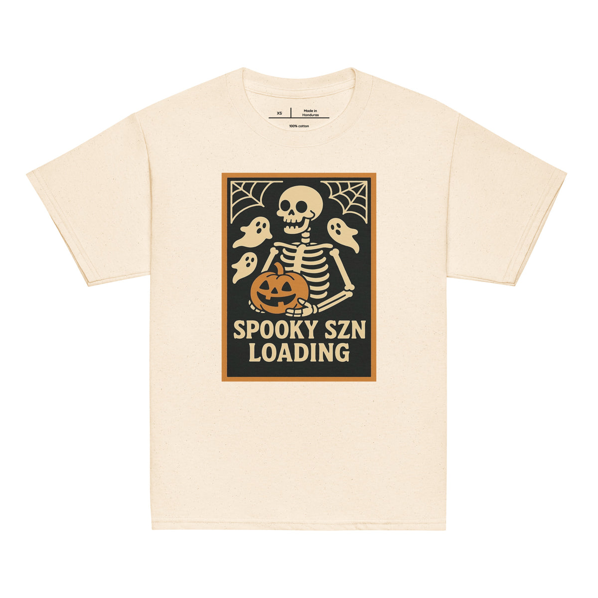 Spooky Szn Youth Tee in Natural, front view