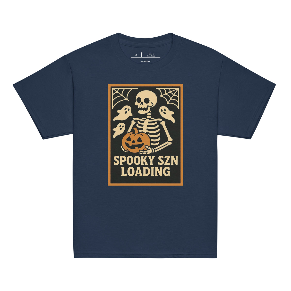 Spooky Szn Youth Tee in Navy, front view